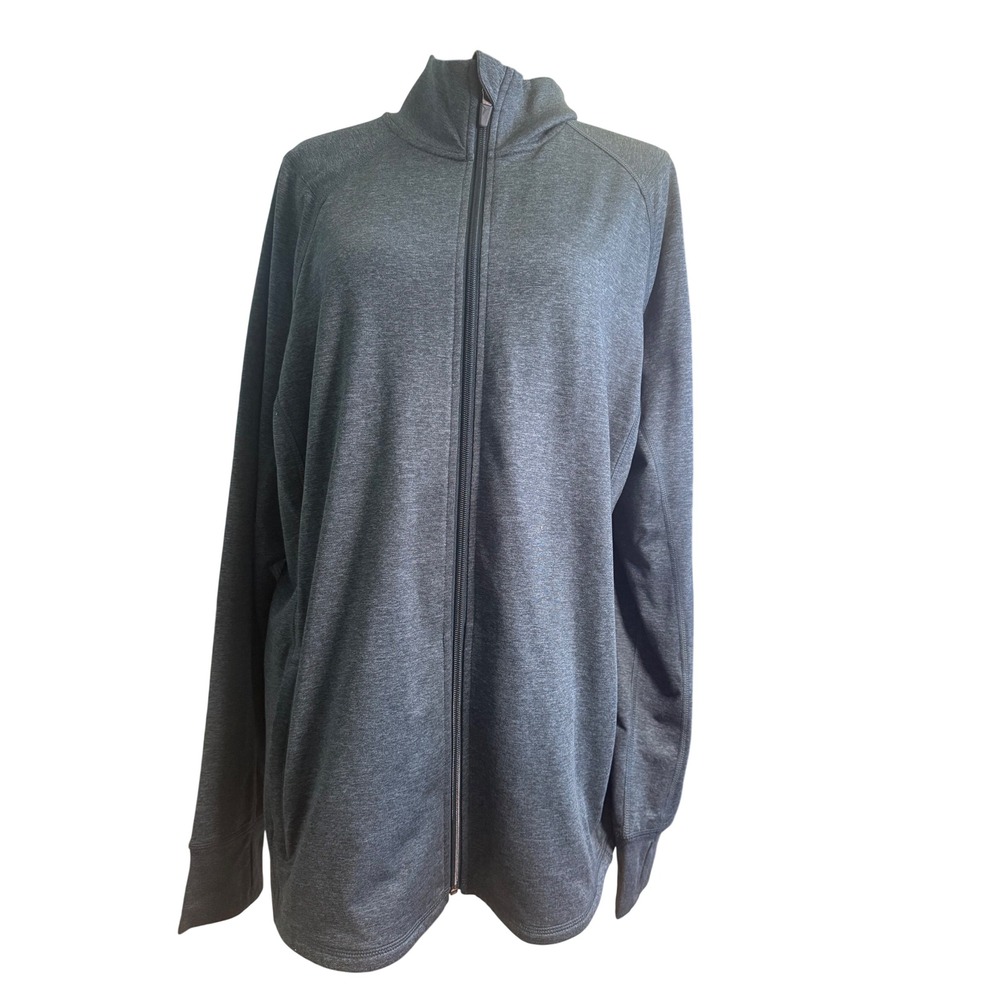 Old Navy Active Go-Dry Womens XXL Gray Full Zip Jacket Mock Neck Thumbholes